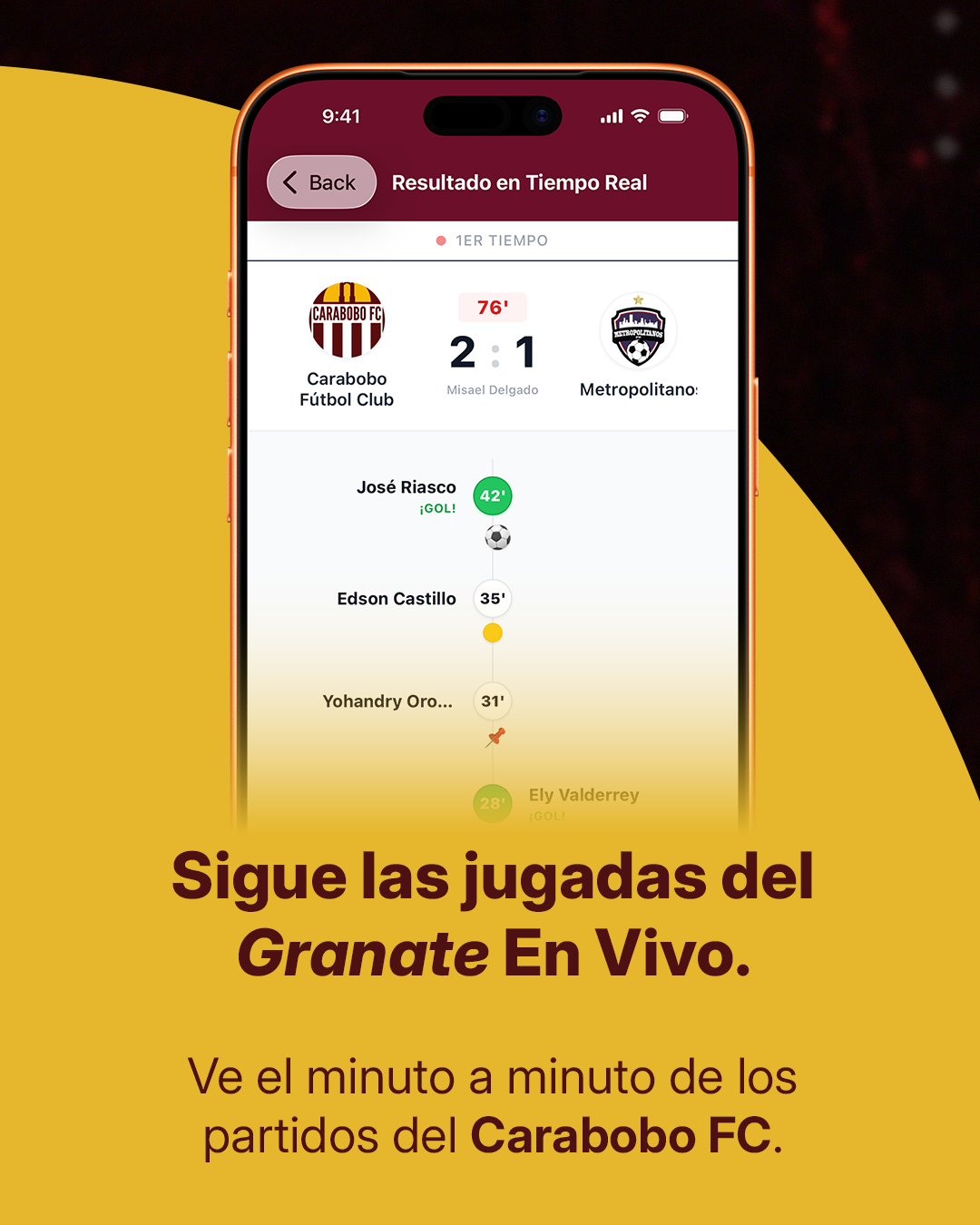 App Carabobo FC - Seguimiento en vivo